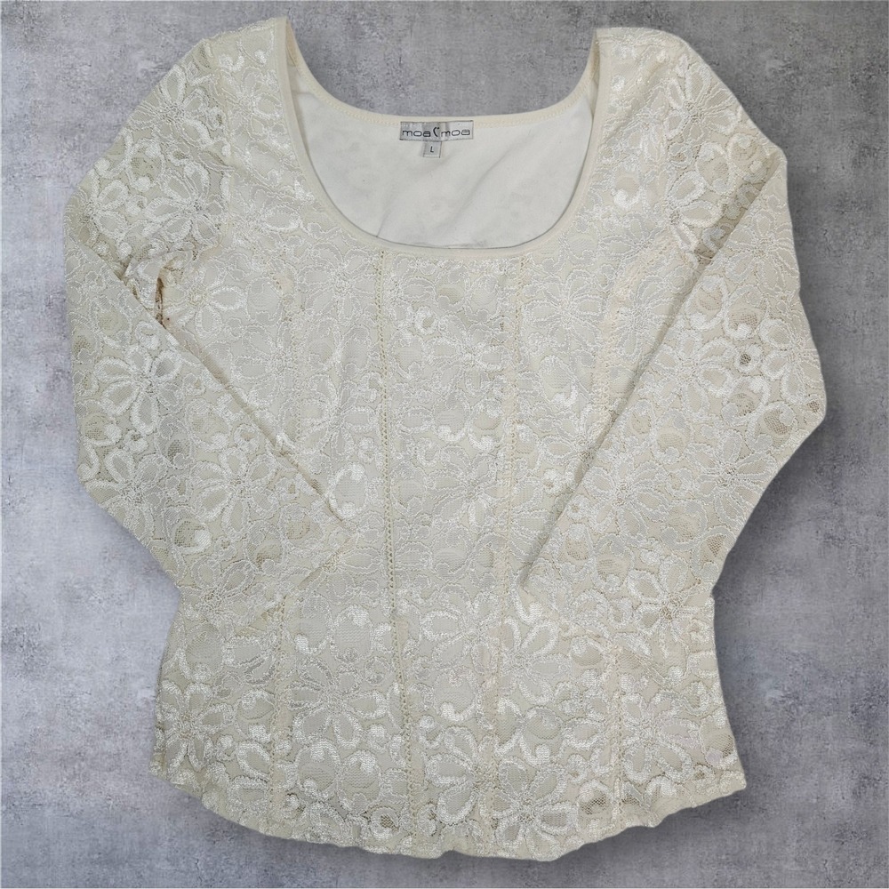 Vintage Y2K MOA MOA Ivory Lace 3/4 Sleeve Bustier Top Size Large Whimsigoth J39